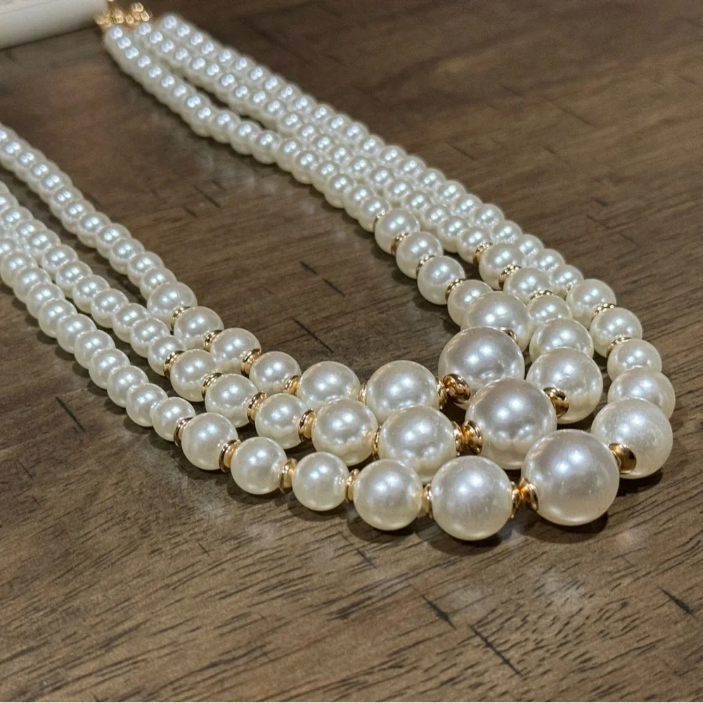 ERICA LYONS Faux Pearl 3 Strand Necklace 18